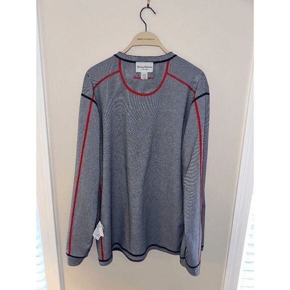 Tommy Bahama New England Patriots Reversible Sweater Large Navy Gray - Picture 4 of 5